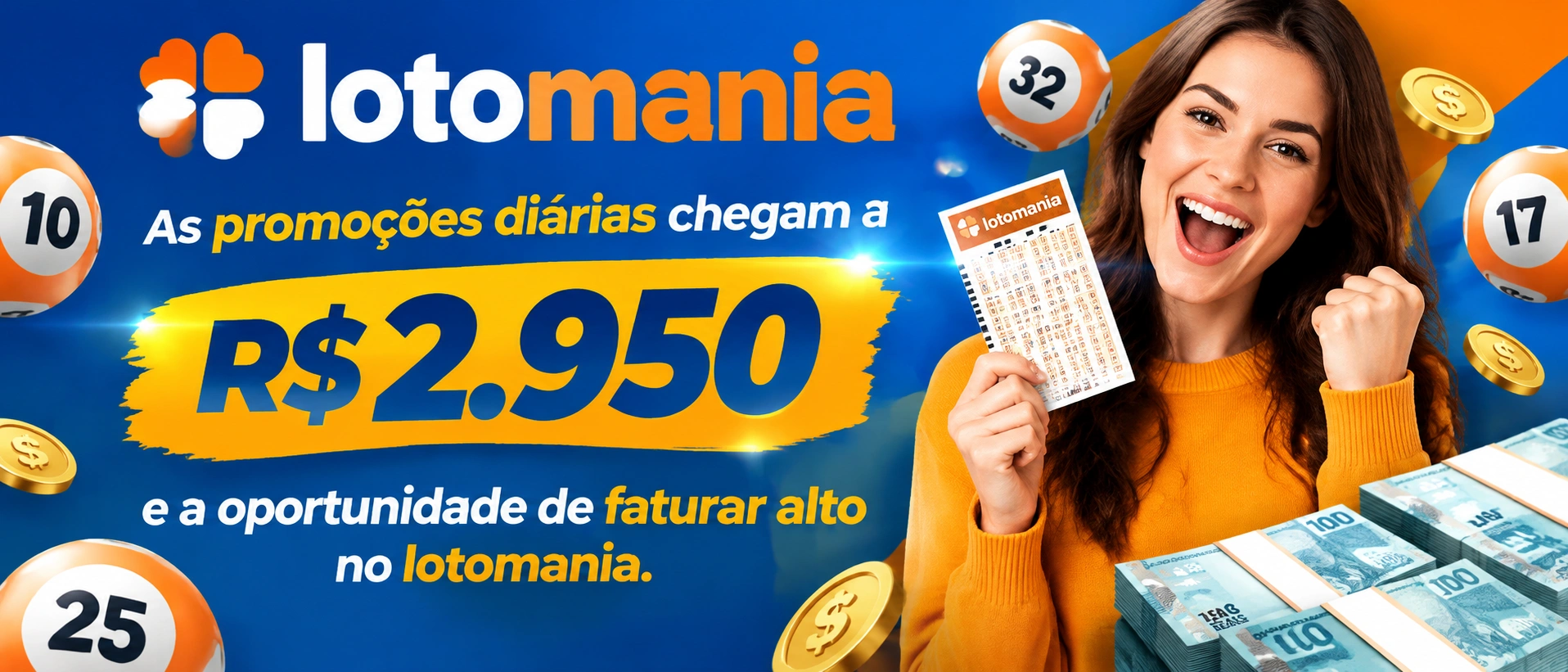 Interface da Lotomania88 com área promocional, convite de amigos e acesso ao saldo da conta